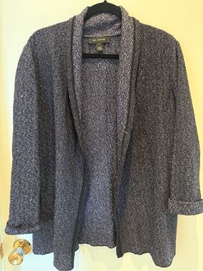 St. John Wool Blend Textured Open Cardigan Black Purple Size M